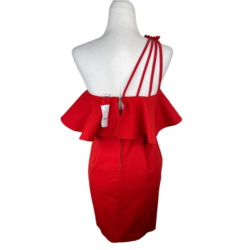 Selfie Leslie Bodycon Mini Dress Strappy Red Ruffle Bombshell Womens Small NWT - Picture 2 of 8